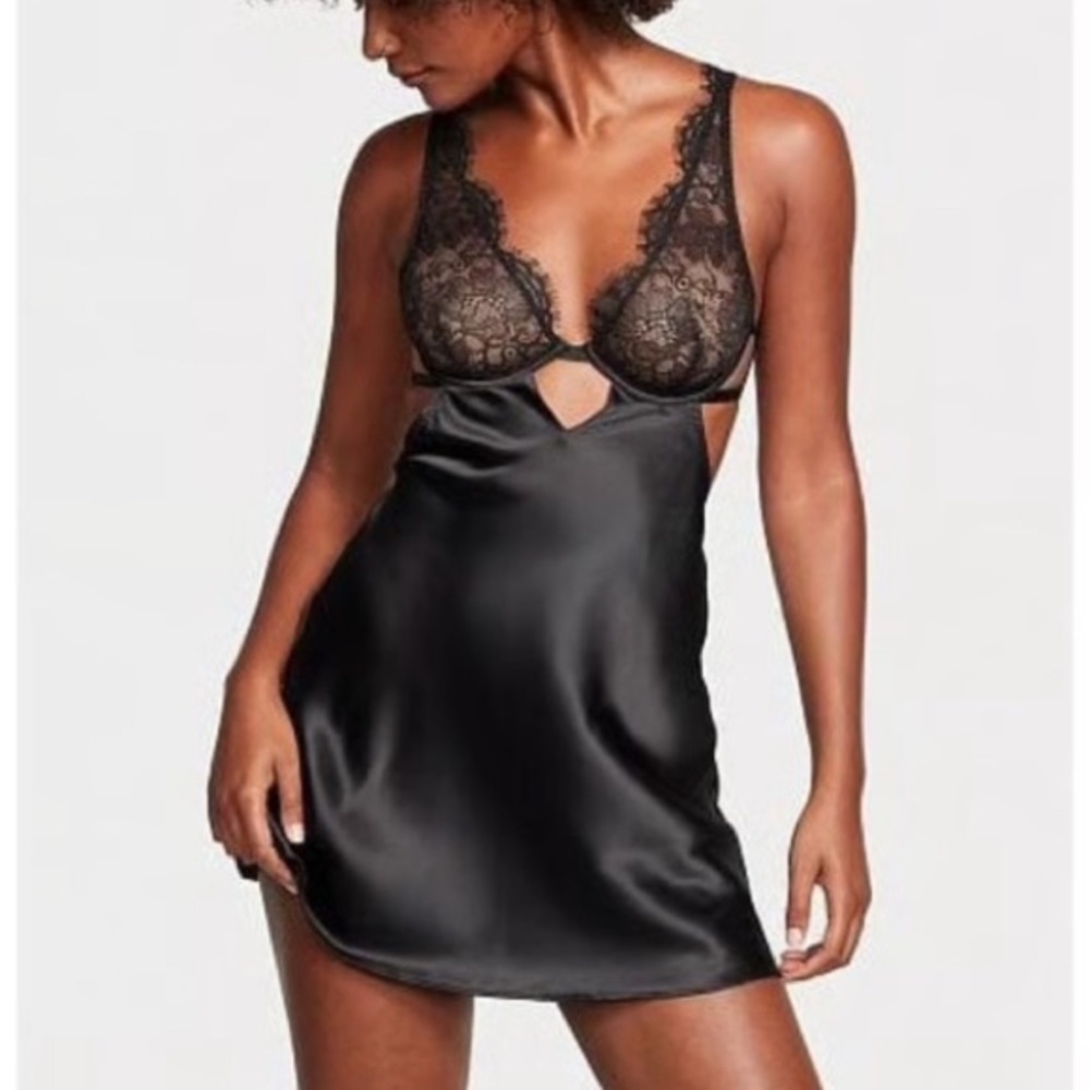 New! Victoria's Secret Lace/Satin Slip Black 45831